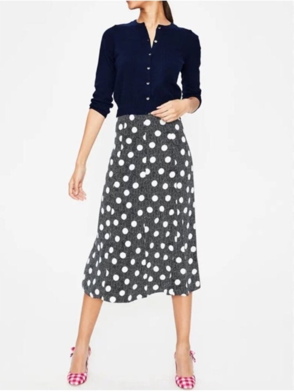 Boden Plus Size Skirt 14 Midi 1X Retro Classic Skirt Floaty Polka Dot Labor Day